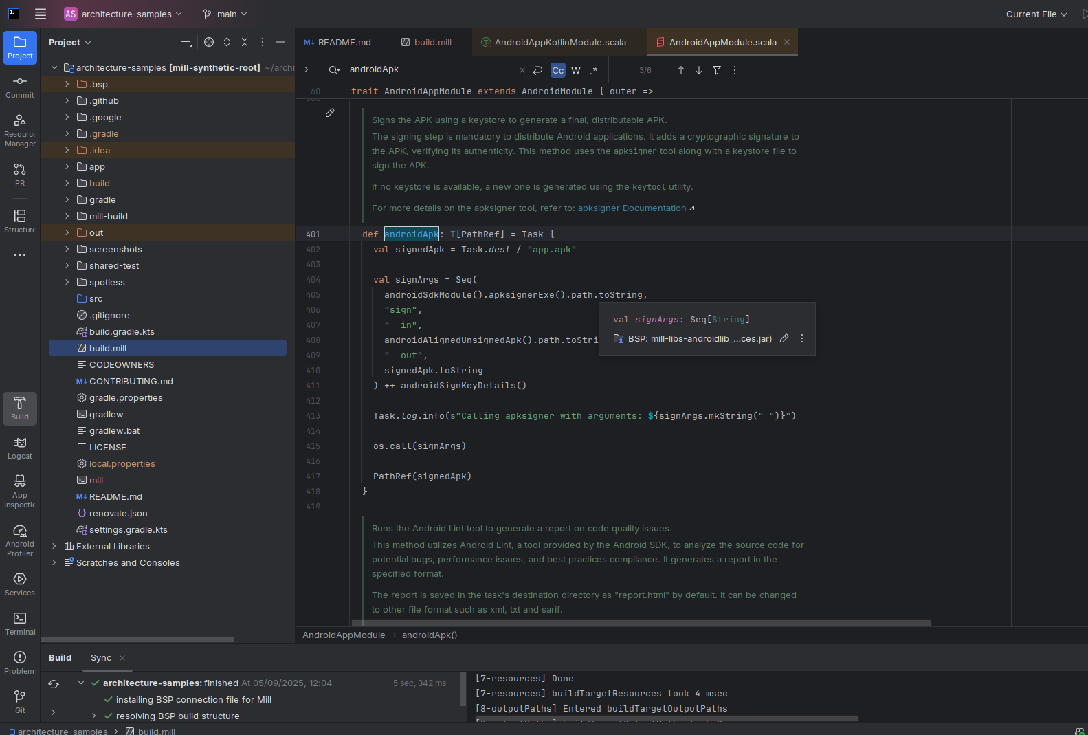 Exploring the Mill Android build tasks in an IDE