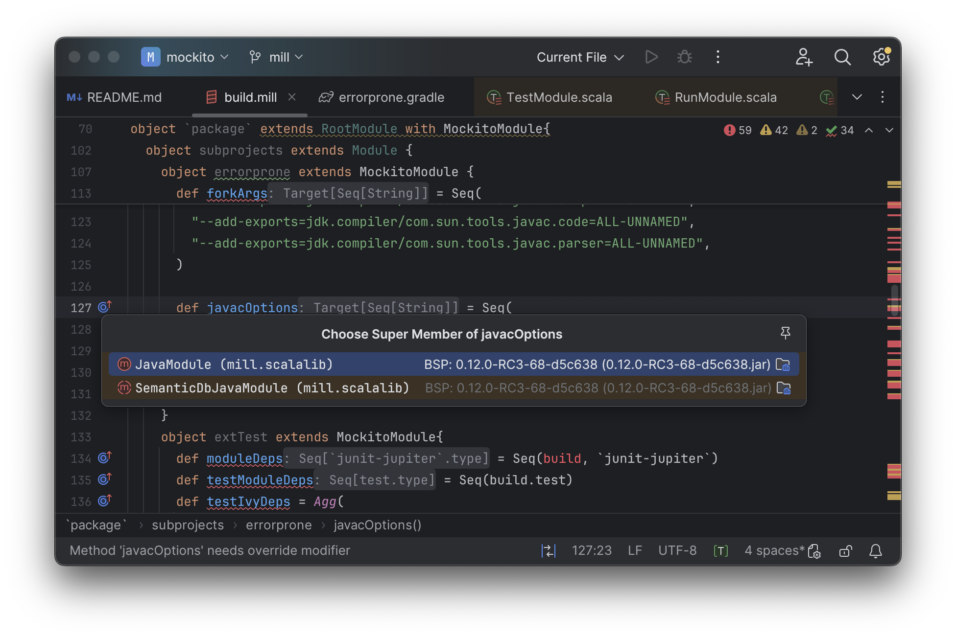 IntellijMockitoMillJavacOptionsParents