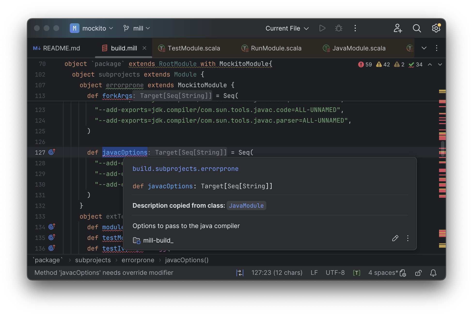 IntellijMockitoMillJavacOptionsDocs